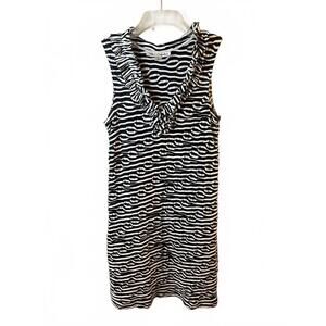 Sara Campbell Black White Sleeveless Striped Dress Textured Ruffle V-Neck Size M